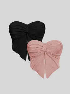 Women's Solid Color Tie Shoulder Bikini Top, Casual Fashion Chic Swimwear Top for Beach Holiday Vacation, Ladies Summer Clothes, Bandeau Bikini Top