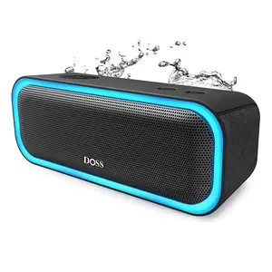 DOSS SoundBox Pro Portable Bluetooth Speaker, 20W Stereo Sound, Active Extra Bass, IPX6 Waterproof, TWS, Multi-Color Lights, Protected Charging Button, Cable-Included, for Party & Outdoor Use,summervibes outdoorfun