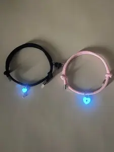 2 Piece Set Glow-In-The-Dark Heart Lock and Key Charms, Handmade Braided Couple Bracelet, Cute Gift for Lovers, Romantic Accessories, Glowing Bracelets