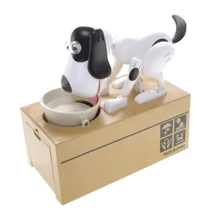 212 MAIN Plastic Robotic Coin-Eating Dog Piggy Bank Toy - Spot, White & Black, Pet Supplies Decor Ornament