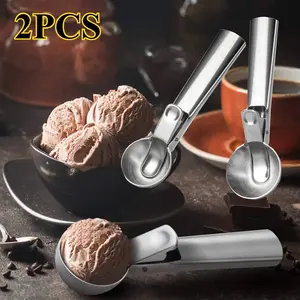 2 Pack Ice Cream Scoops with Trigger Easy Release Multiple Size Ice Cream Scooper Stainless Steel Cookie Spoon for Fruit Gelato Frozen Yogurt Gelatos Sundaes Baking Cookie (1 Large + 1 Small)