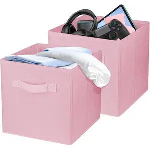 Eco-Friendly 2-Pack 10.5-Inch Rectangle Collapsible Fabric Cubes with Compartments, Pink Foldable Home Organizer Boxes for Closet Storage, Durable Shelf Bins for Books & Laundry, Home Decoration Supplies