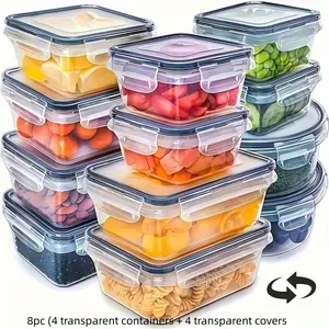 Multi-Functional Kitchen Storage Box Set, 4 Boxes with Leakproof Design, Food Grade Plastic Material, Microwave Safe, Dishwasher Cleanable, Stackable Clear Food Storage Containers
