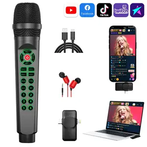 Integrated Sound Card Microphone, Professional Podcast Live Streaming Device, Dual-Function Audio Mixer & Voice Changer for Phone Computer Laptop, USB Audio Interface