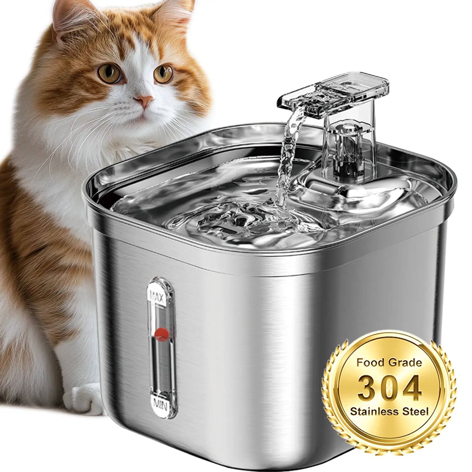 Stainless Steel Cat Water Fountain, Pet Water Fountain for Cats Inside, 3 Filters&Ultra-Quiet Pump, 2.2L/73oz Automatic Dog Dispenser Water Bowl, Wate