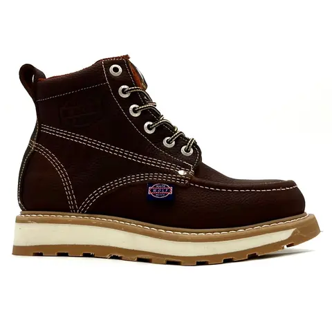 White Wolf Classic Moc Toe Work Boot WW-965 Grizzly Brown Goodyear Welt Dual Density Slip Resistant Sole Ankle Leather Footwear Walking Shoes Comfort Lightweight Steel Toe Waterproof Safety Boots