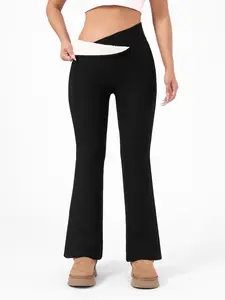 Women's High Waist Wide Leg Pants with Fleece Lining, Cross Waist Design, Belly Control, Casual Fashion for All Seasons, Casual Bottom