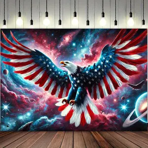 7x5ft Patriotic Eagle Tapestry - Vibrant American Flag Design with Cosmic Background, Polyester Photography Backdrop for Indoor/Outdoor Party Decor, Studio Props, and Holiday Celebrations, American Flag Decor