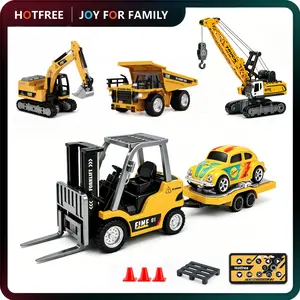 Hotfree 1/64 Mini RC Forklift, Remote Control Excavator, 11 Channel 2 Mode 2.4Ghz Remote Control Alloy Construction Vehicles Set with USB-C Rechargeable, 2 in 1 Transformable Lift Fork & Hook, Birthday Christmas Gift for Kids Adults Boys and Girls
