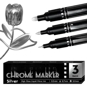 3 count Liquid Chrome  Markers, Oil-based Permanent Chrome Maker, Gloss Mirror Marker Repairing, Reflective Metallic Pen Markers for Touch Up Model Painting DIY Art Projects,