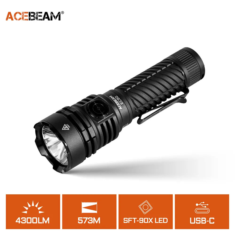 ACEBEAM EC90 Long Range EDC Strong Flashlight - 4300 Lumens Super Bright, 573m Throw, USB-C Rechargeable, 21700 Battery Powered, Magnetic Tail, Waterproof for Camping, Working