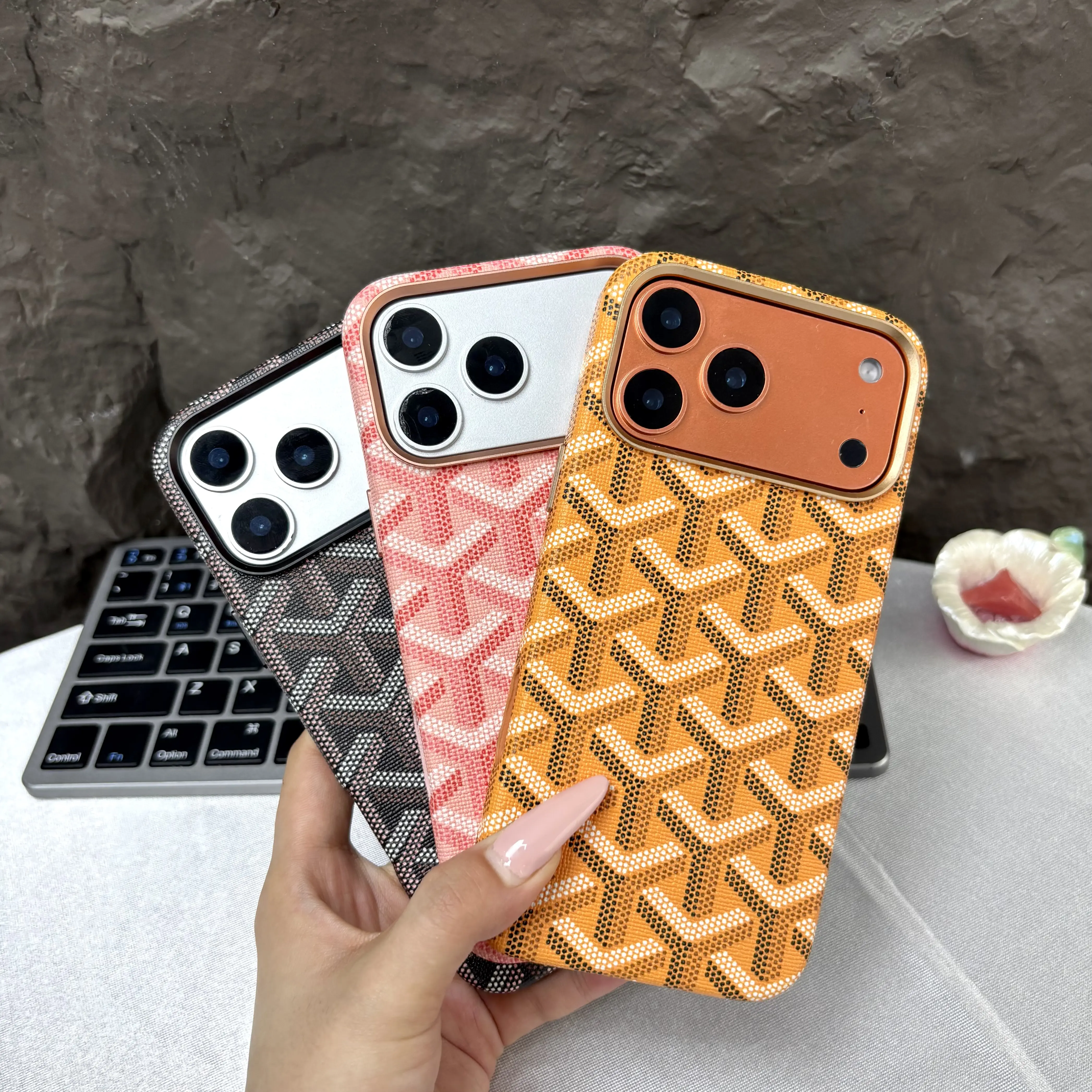 Magsafe Leather Magnetic Case for iPhone 17 Pro Max Trendy Shockproof Cover with Microfiber Lining Elegant Patterns Ultra Thin Durable Stylish Protection Black Metal Finish Protective Metallic summerwins