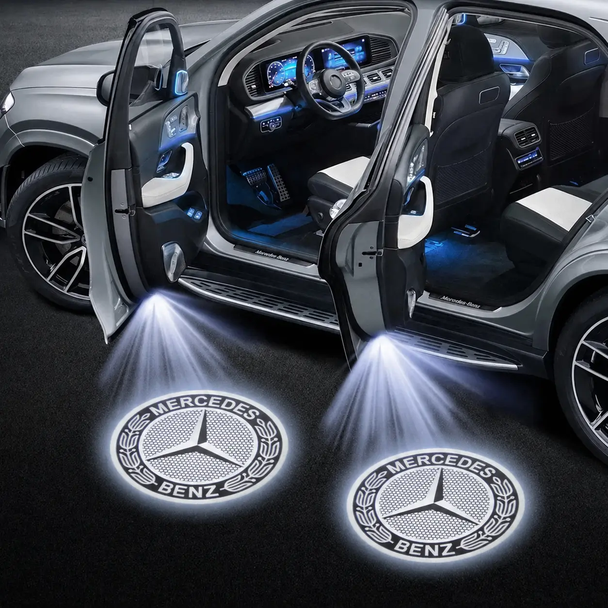 Car Door Lights Logo Projector Puddle Lights Compatible with A B C E M GL GLA GLC GLE Class Accessories