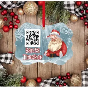 Ceramics Santa Theme Christmas Ornament - Festive Home Decoration with QR Code for Santa Tracker Scanning