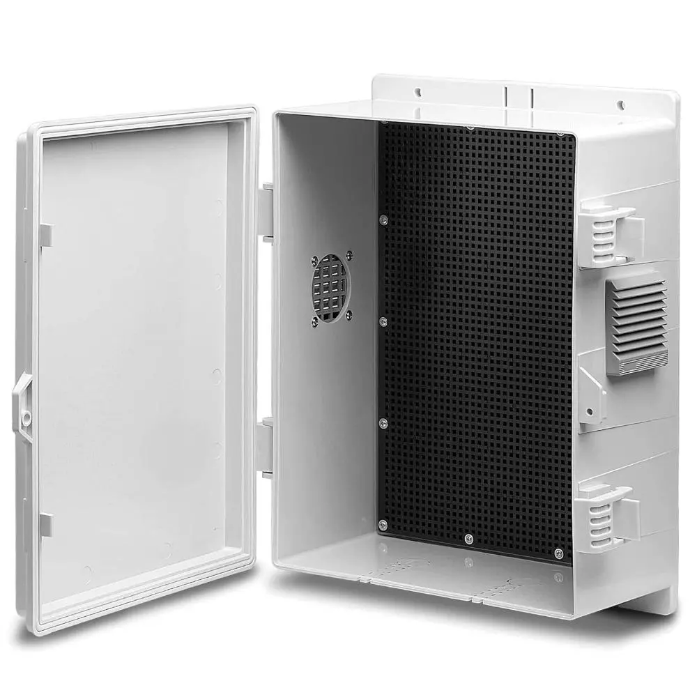 Outdoor ABS Waterproof Safety Wall Mount Electrical Junction Box - 13x9.2x5.6" Dust-Proof, Impact-Resistance, Ventilation and Heat Dissipation Plastic Enclosure with Internal Panel, Hinged Cover, Buckle for Camping & Hiking