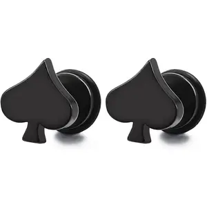 Pair Mens Womens Spade Stud Earrings Stainless Steel, Screw Back, Unique