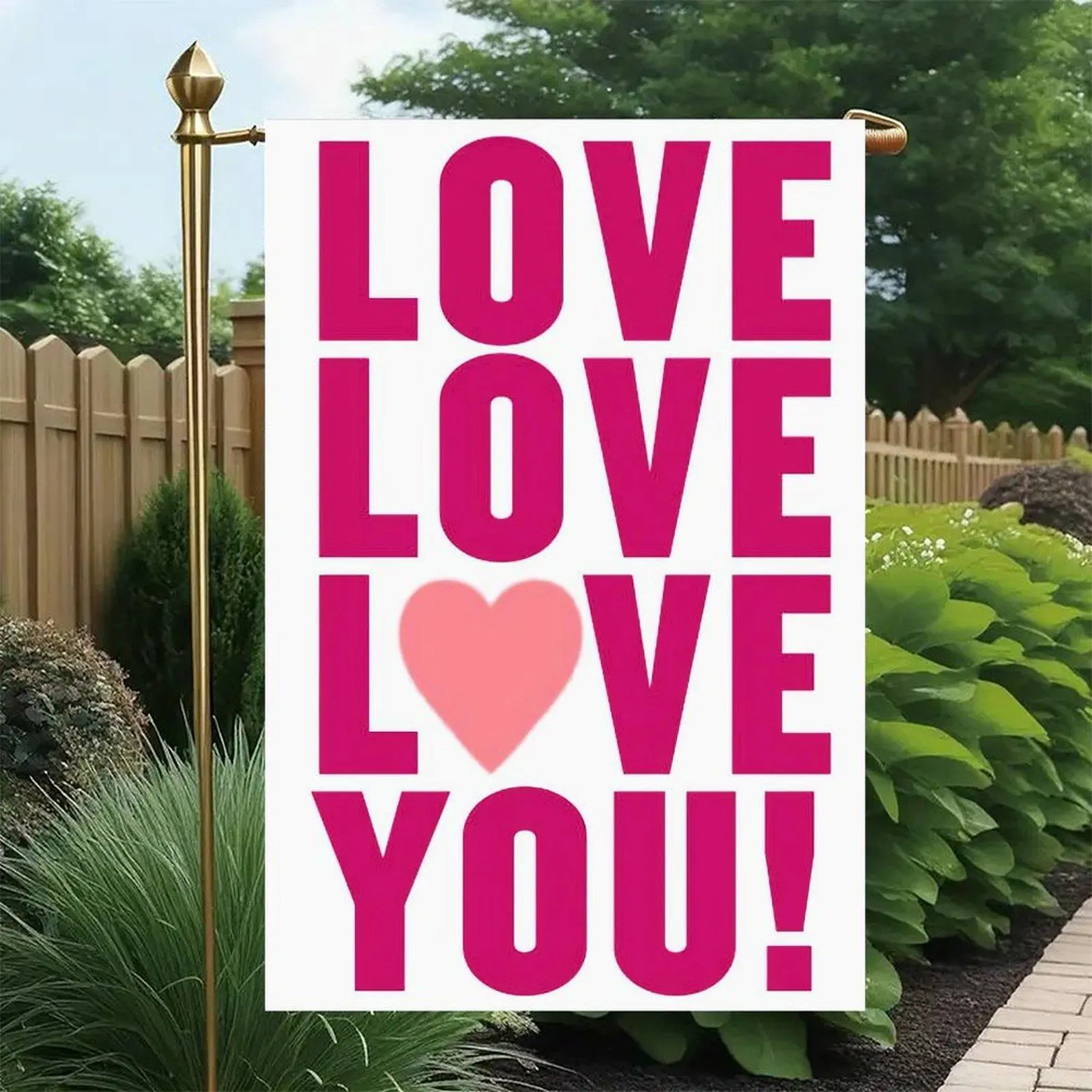 Valentine’s Day 12x18 in Double-Sided Pink Bold Letter Heart Outdoor Flag, Romantic Home Yard Decor, Festive Party Supplies Banner