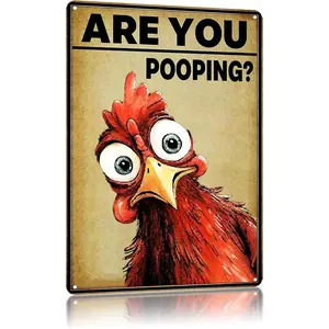 Funny Chicken Metal Signs Vintage Bathroom Decor Are You Pooping Tin Sign for Toilet Washroom Restroom Wall Decor 8×12 I