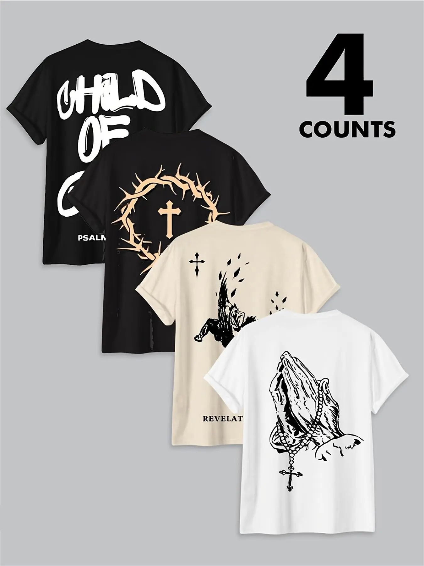Men's Letter & Cross Print Round Neck Tee, Regular Fit Casual Short Sleeve T-Shirt for Daily Wear, Men's Top for All Seasons, Casual Style Tee