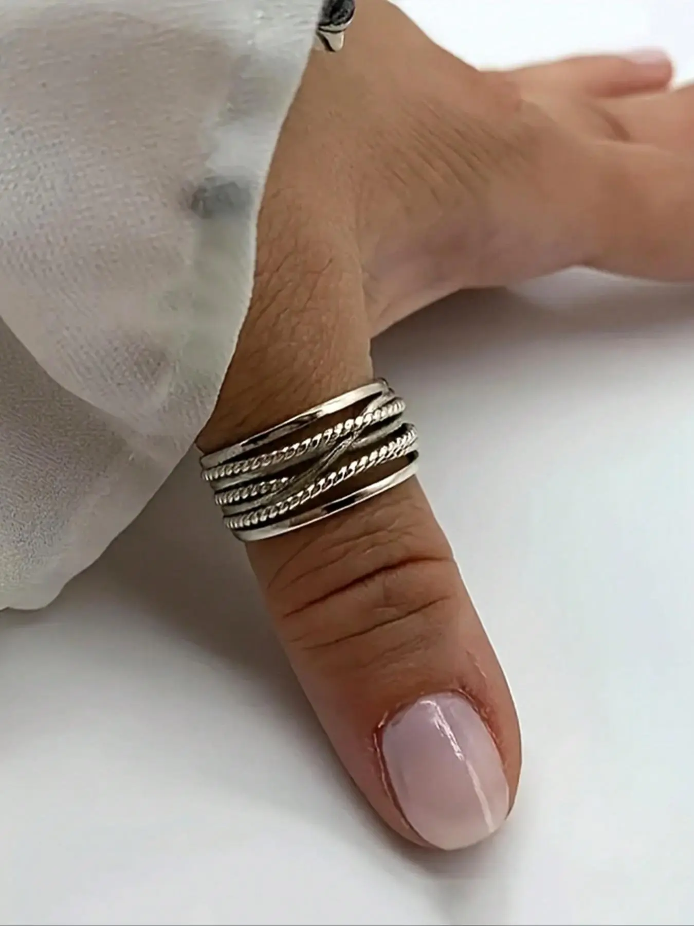 Boho Style Adjustable Open Thumb Ring for Women, Stackable Knuckle Rings, Multi-Layer Braided Dainty Stacking Ring, Elegant Court Style Jewelry, All-Season Gift Idea, Fashion Stackable Rings, Beautiful Rings