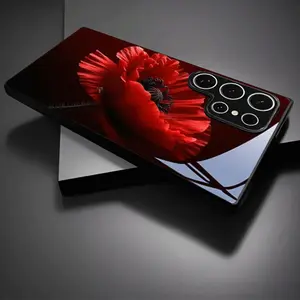 Phone Case - New Premium Fashion Red Poppy Pattern Design Black Glass Phone Case, for Samsung Galaxy S26 S25 S24 S23 S22Pro S21 S20 Fe Plus Ultra Pro A56 A55 A54 A53 A52 A51 A36 A35 A34 A32 A26 A25 A24 A23 A16 A15 A14 A06 A05 A03s