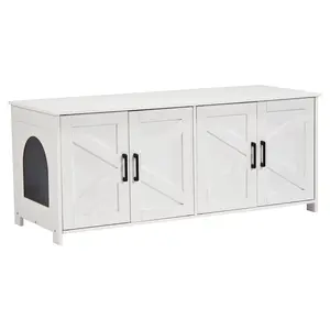 【fathersdaygift】VEVOR Cat Litter Box Enclosure for 2 Cats, Litter Box Furniture Hidden with Double Rooms, Wooden Cat Box Cabinet Fit Most of Litter Box, 47.2"L x 18.5"W x 19.7"H, White