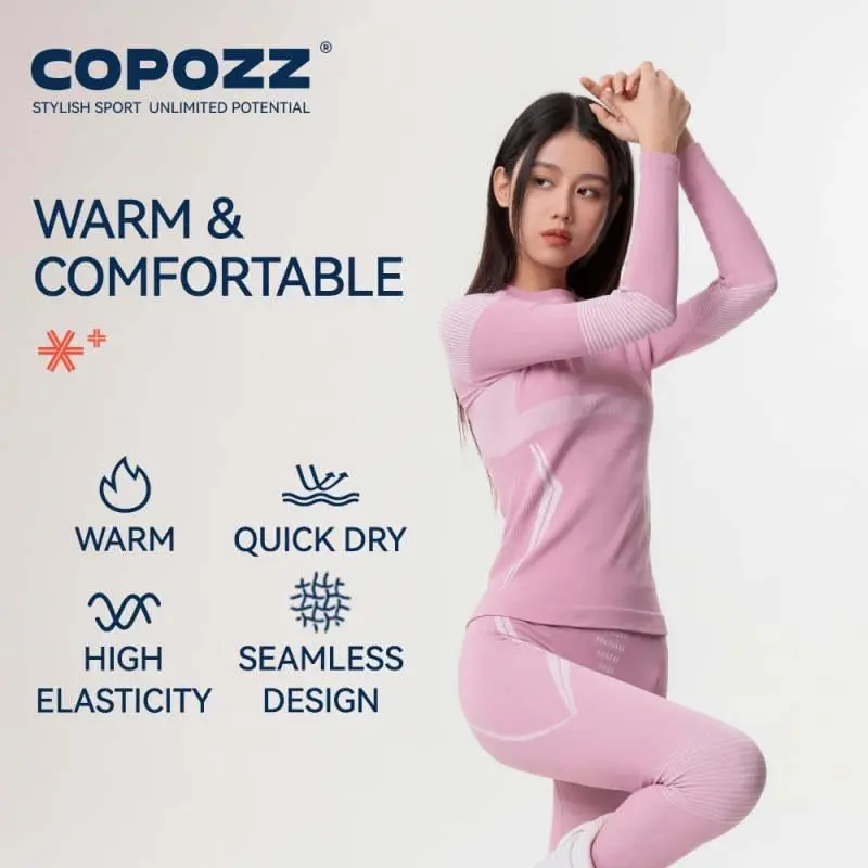 COPOZZ Men Women Ski Thermal Underwear Sets Quick Dry Functional Compression Tracksuit Tight Snowboarding Tops and Pants Adult