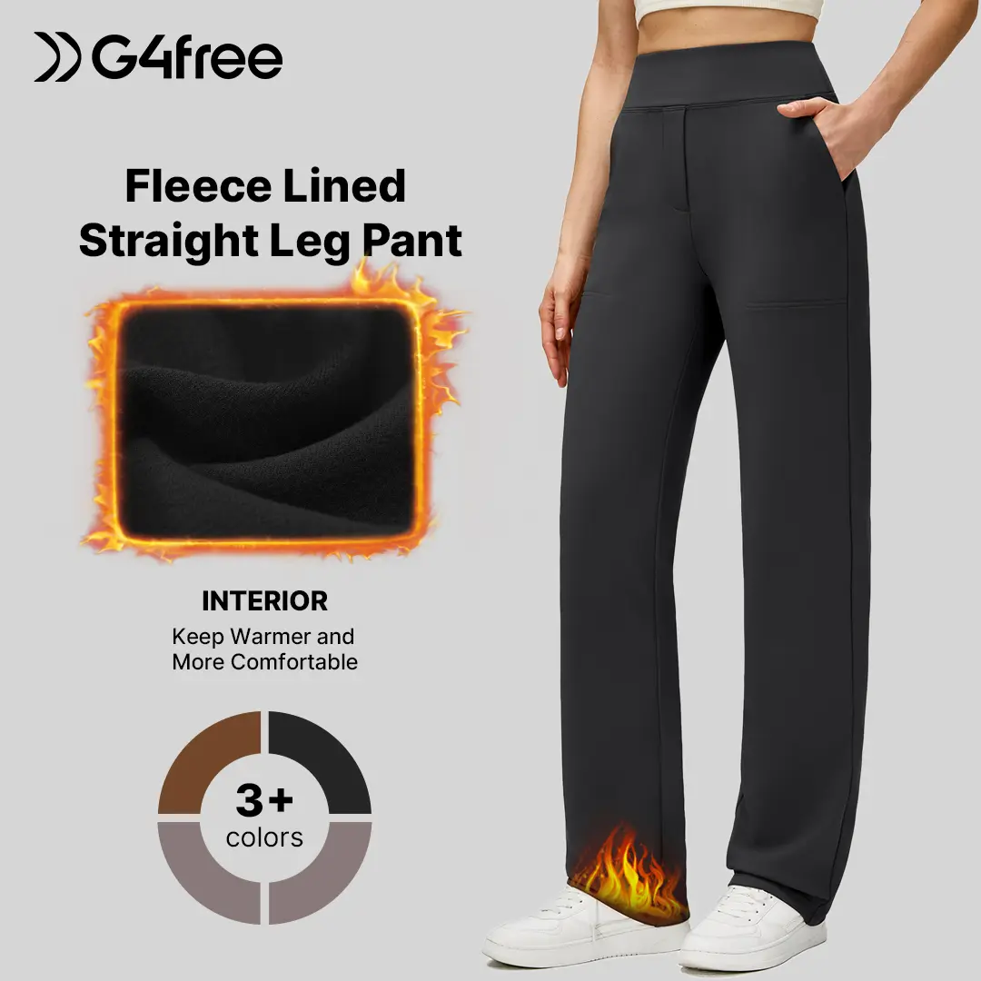 G4Free Women's Fleece Lined Straight Leg Pants Winter Thermal Work Trousers with Pockets