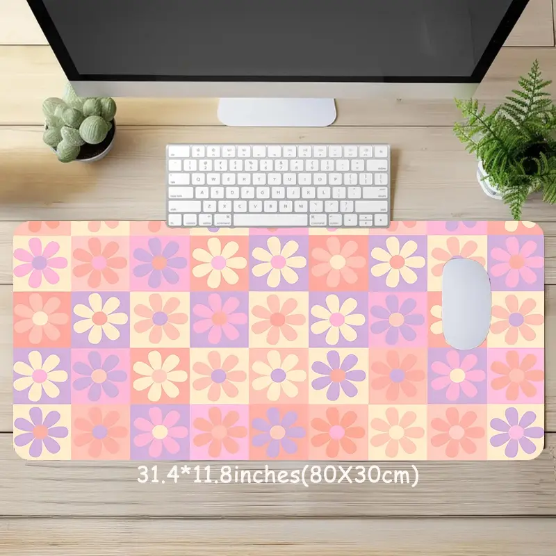 Rainbow Checkerboard Floral Large Gaming Mouse Pad, Washable Rubber Extended Desk Mat with Non-Slip Base, Girly Aesthetic Home Office Decor, Cute Desk Accessories, Mouse Pads for Desk, Christian Gifts for Women, Office Desk Accessories