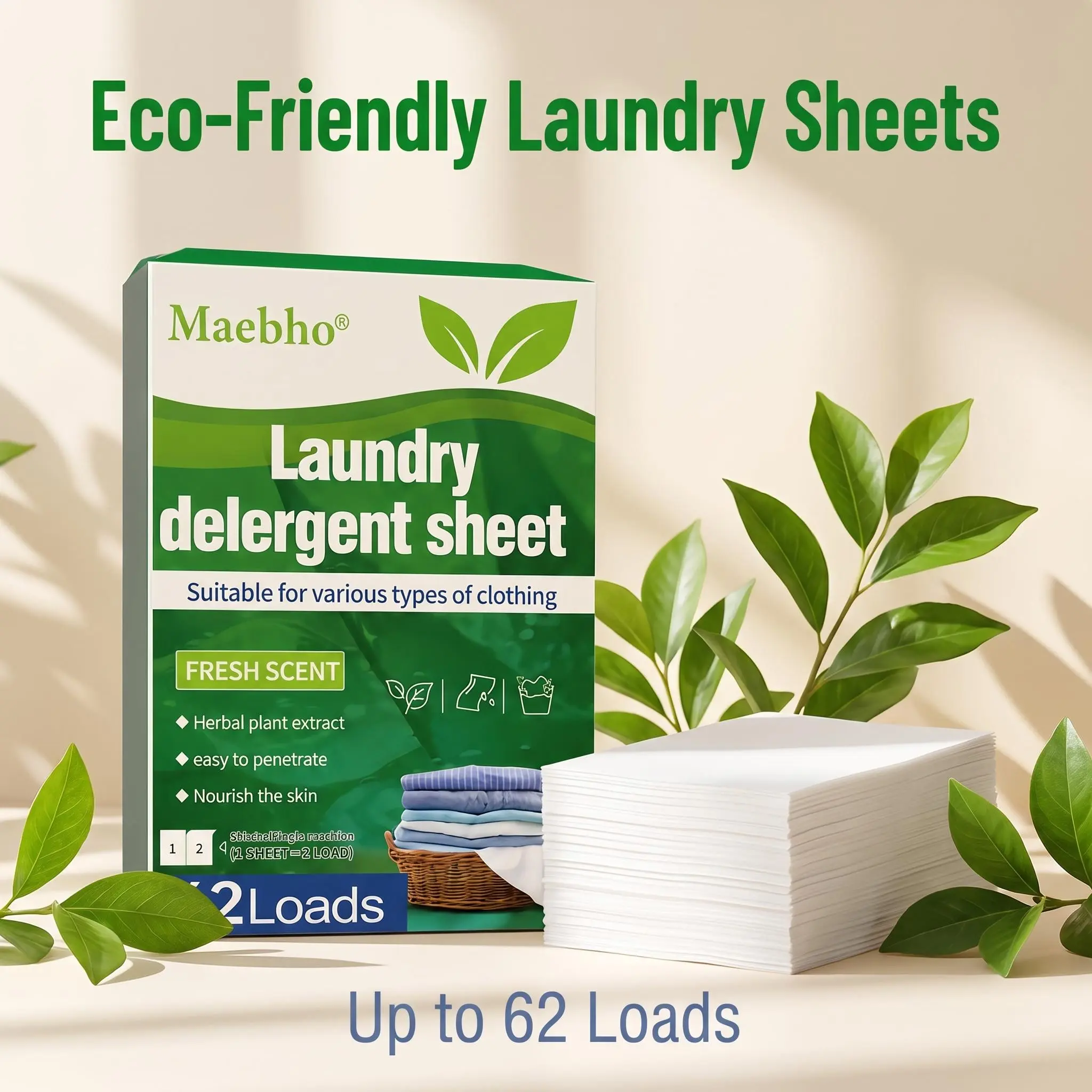 62 Loads Laundry Detergent Sheets, Liquidless Laundry Soap Sheets, Eco Friendly Concentrated Washer Detergent Sheets, Easy Travel Laundry Cleaner