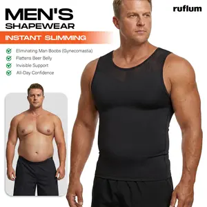 【ruflum】Men Compression Shapewear Tank Top Seamless Undershirts Tummy Control Body Shaper Chest Support X-Back Posture Correction Breathable Stretch Mesh for Gym Workout Daily Wear Holiday Gift
