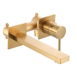 WOWOW Brushed Gold Single Handle Solid Brass Wall Mounted Bathroom Faucet Valve Included