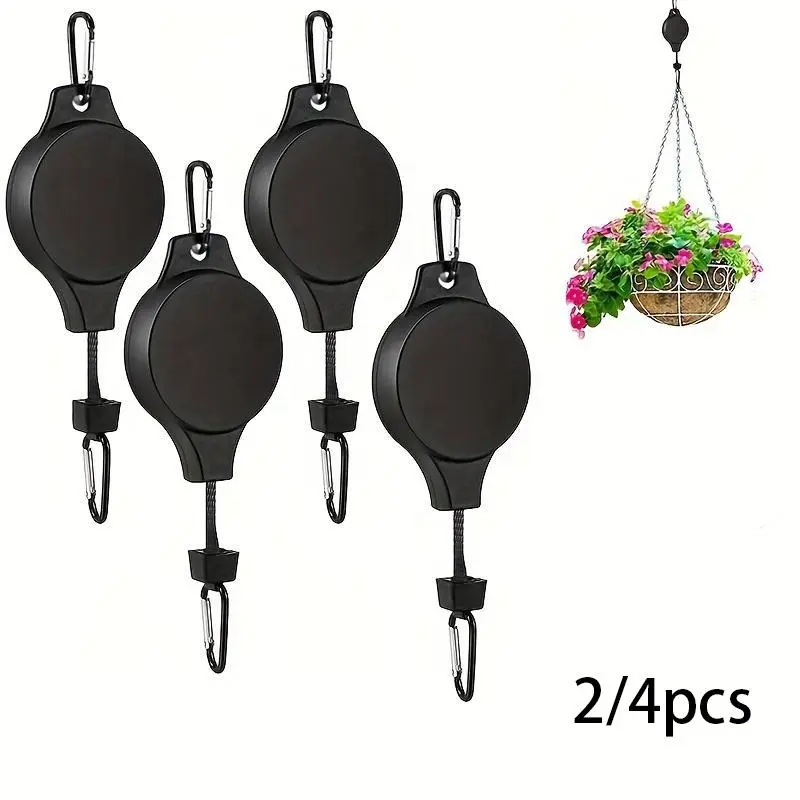 Retractable Plant Hook Pulley, Heavy Duty Easy Reach Hanging Flower Basket for Home Garden Baskets, Pots & Birds Feeder, Hang Up & Pull Down, Adjustable Hanging Ropes