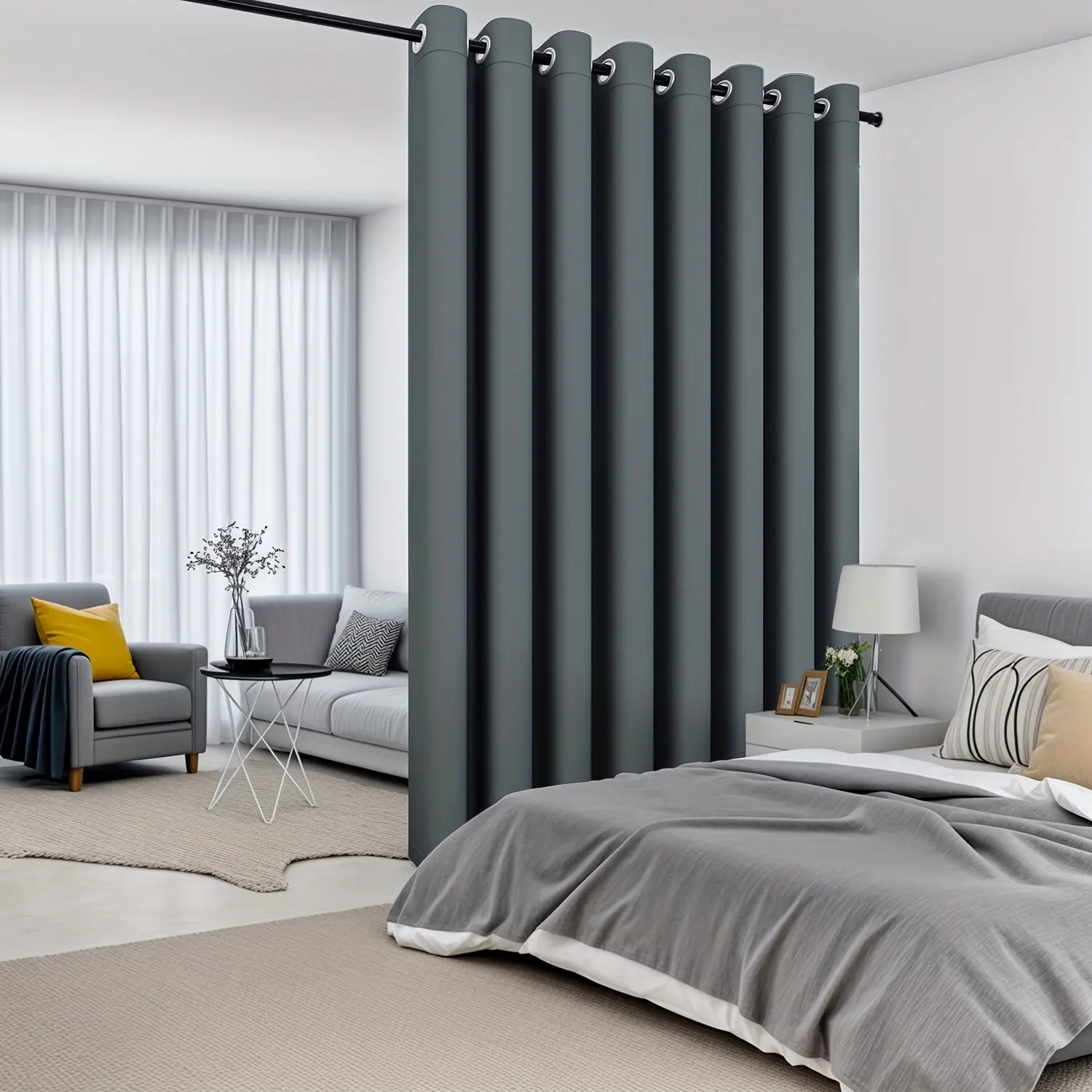 1PC Polyester Blackout Window Curtain - Grommet Hanging Curtains Black Out, 100% UV Protection, Privacy Focus Shade, for Living Room, Bedroom
