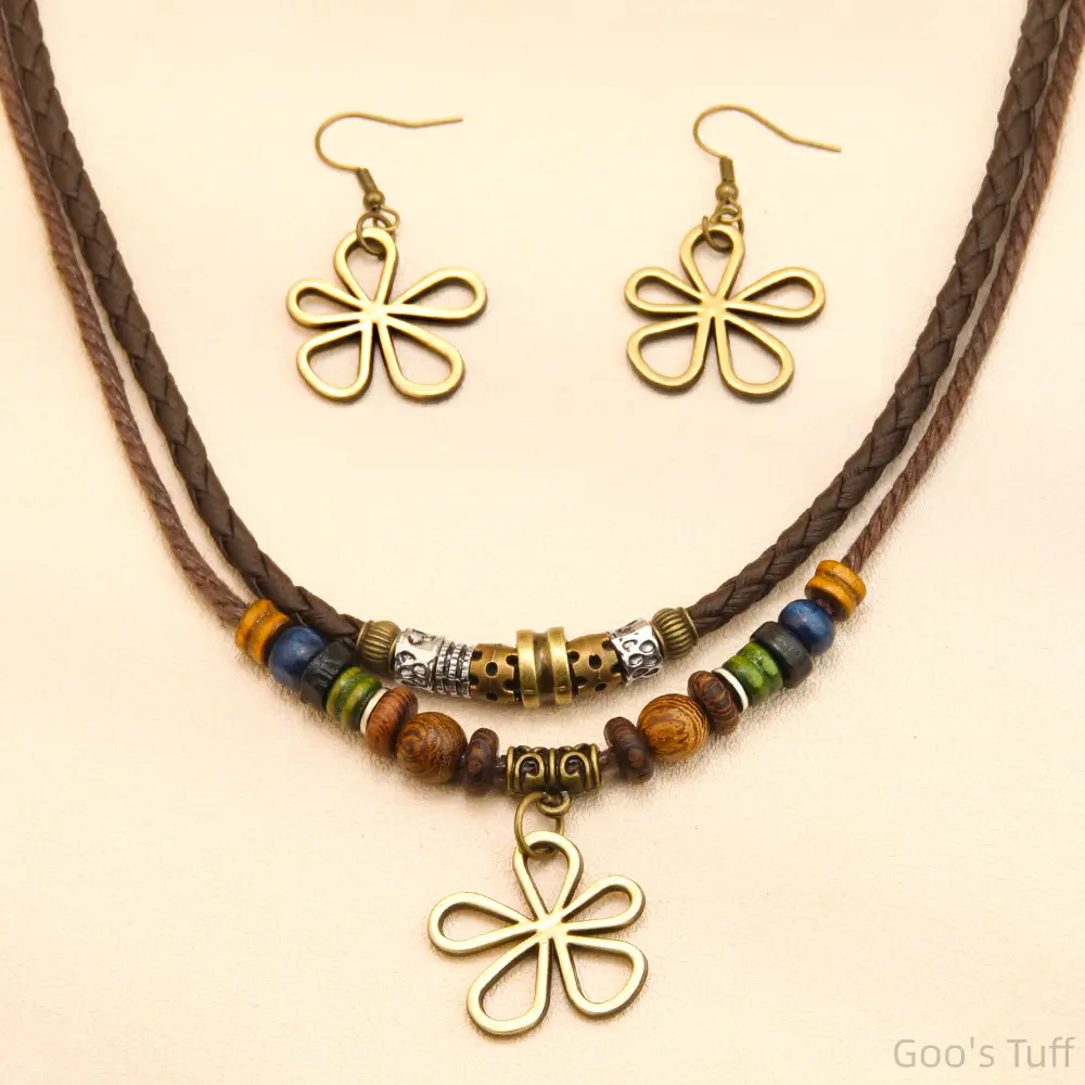 Decorative Cowboy Necklace and Earring Set for Women, Boho Layered Beads Mix Jewelry with Multi-Drop Skull & Cross Charms, Women's Fashion, Boho Hippie Necklaces, Colorful Ethnic Necklaces