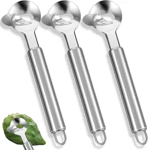 3Pcs Stainless Steel Cactus Peeler Spoon Multi-Function Pelador de Nopales with Long Handle for Kitchen Gadgets Accessory Durable & Ergonomic Design