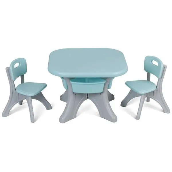 Unisex Plastic Kids Table and 2 Chairs Set - Tool-Free Detachable Square Table with Storage, Waterproof Indoor Furniture for Children Ages 3-7, Art & Activity Desk