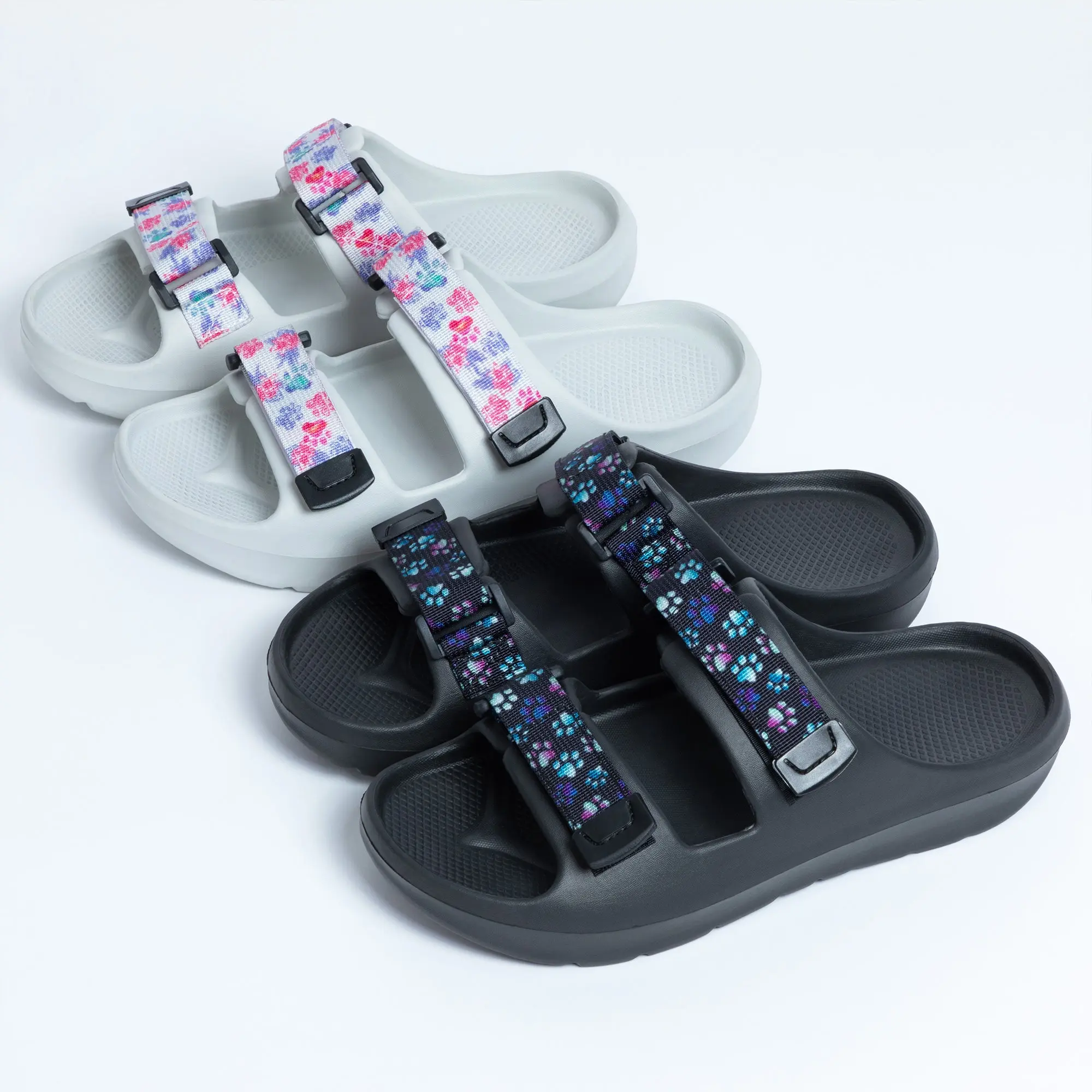 Women's Paw Print Slide Sandals, Lightweight EVA Foam Fashion Slippers with Adjustable Velcro Straps and a Supportive Sole, Shoe, Eva Foam Women's Fashion Slippers, Footwear, Casual, Comfy And Cute Women's Fashion Slippers