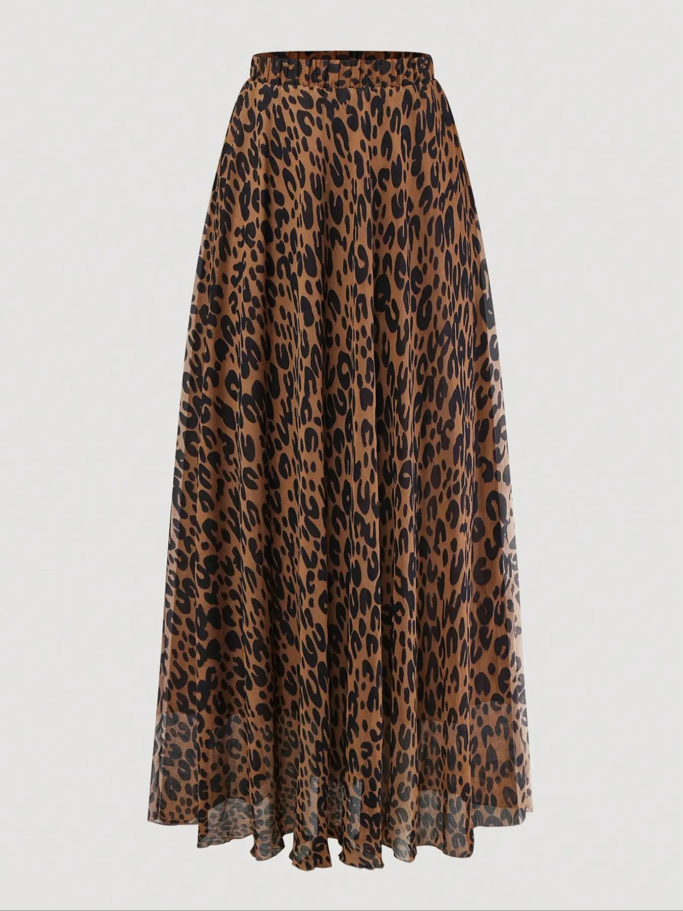 Plus Size Women's Leopard Print Elastic-Waist Lightweight Chiffon Skirt, Casual Fashion Clothing for Spring & Fall Dating