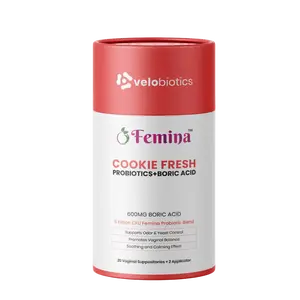 Femina Cookie Fresh Boric Acid Suppositories + Probiotic | pH Balance, BV, Yeast & Intimate Odor Control for Women