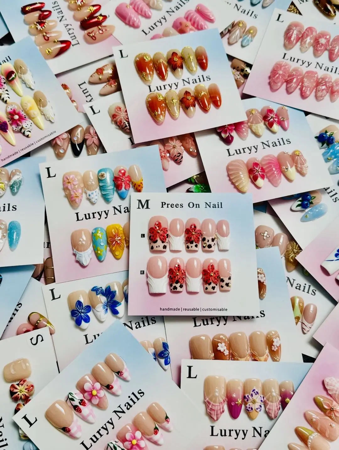 Mango(4793)gc.30$ can get 15 pairs of nails.We have different shapes and different styles
