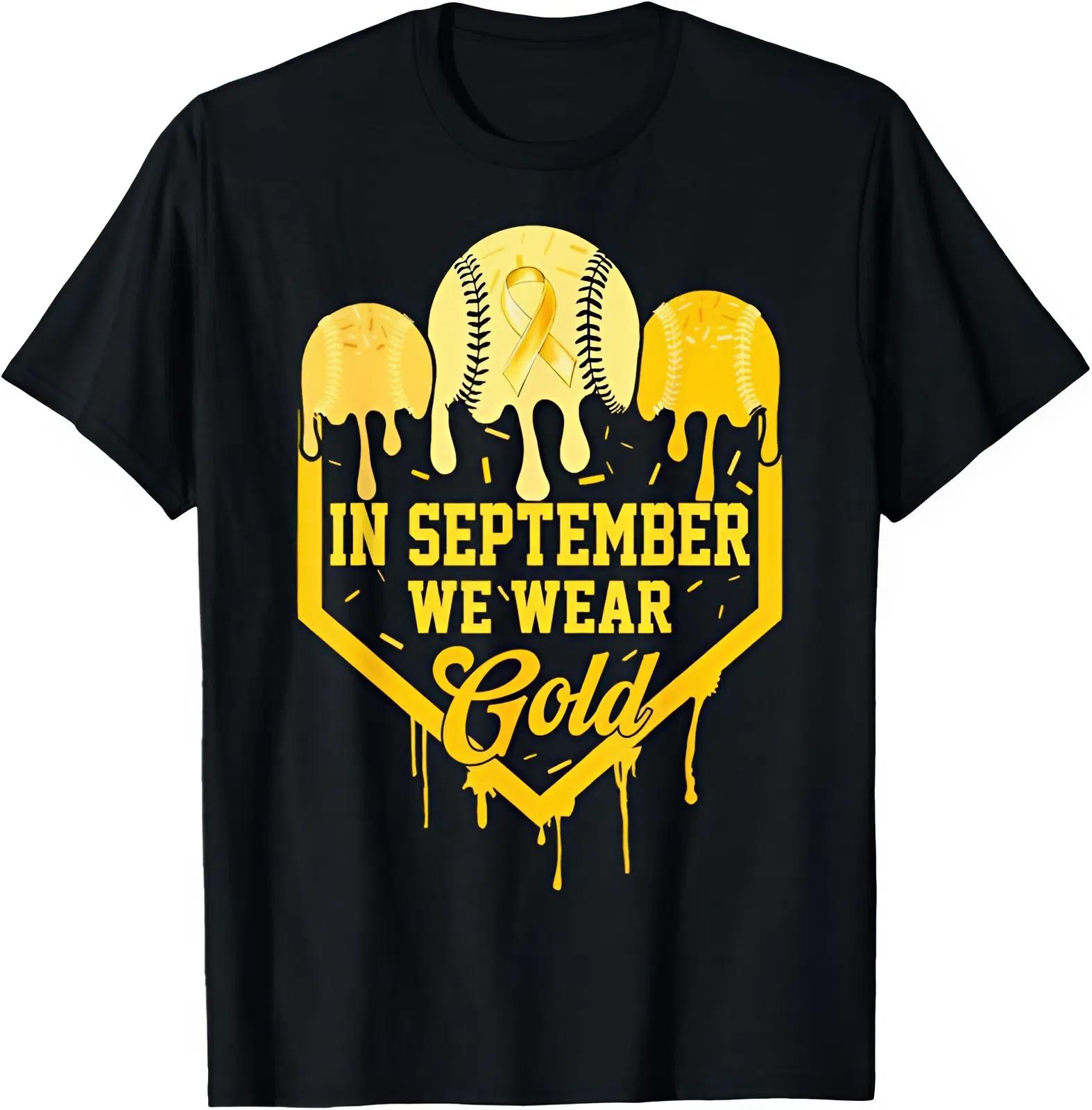 in September We Wear Gold Baseball Drip Boy Childhood Cancer v1 Youth and Adult T-Shirt Cotton Fabric, baseball shirt, Gold Ribbon Shirt, Childhood Cancer Shirt, Trending tee, Youth clothing, gift for son and daughter, family shirt