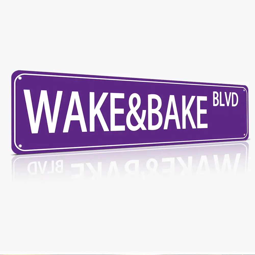 Wake & Bake Blvd Aluminum Metal Sign (16 x 4 Inch) – Funny Vintage Wall Art Decor, Slim Street Sign for Home Bar Cafe Garage Indoor/Outdoor, Humorous Gift for Mother’s Day, Father’s Day, Graduation, 4th of July Hanging Friend