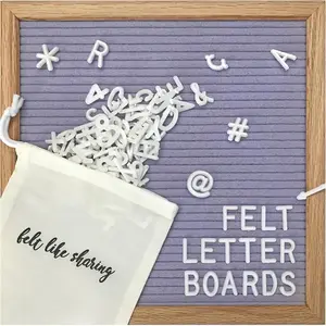 10x10in Changeable Felt Letter Board with 300 White Letters, Oak Frame Wooden Message Board for Baby Announcements, Milestones, Office Decor (Lavender)