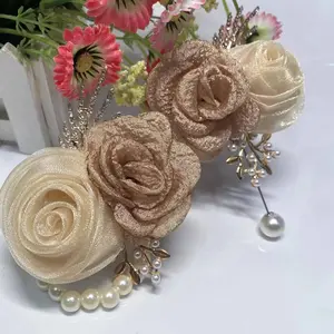 6PCS Wedding Bridal Wrist and Corsage Set, Perfect for Wedding and Prom, Sisters Wristlet and lapel Pin