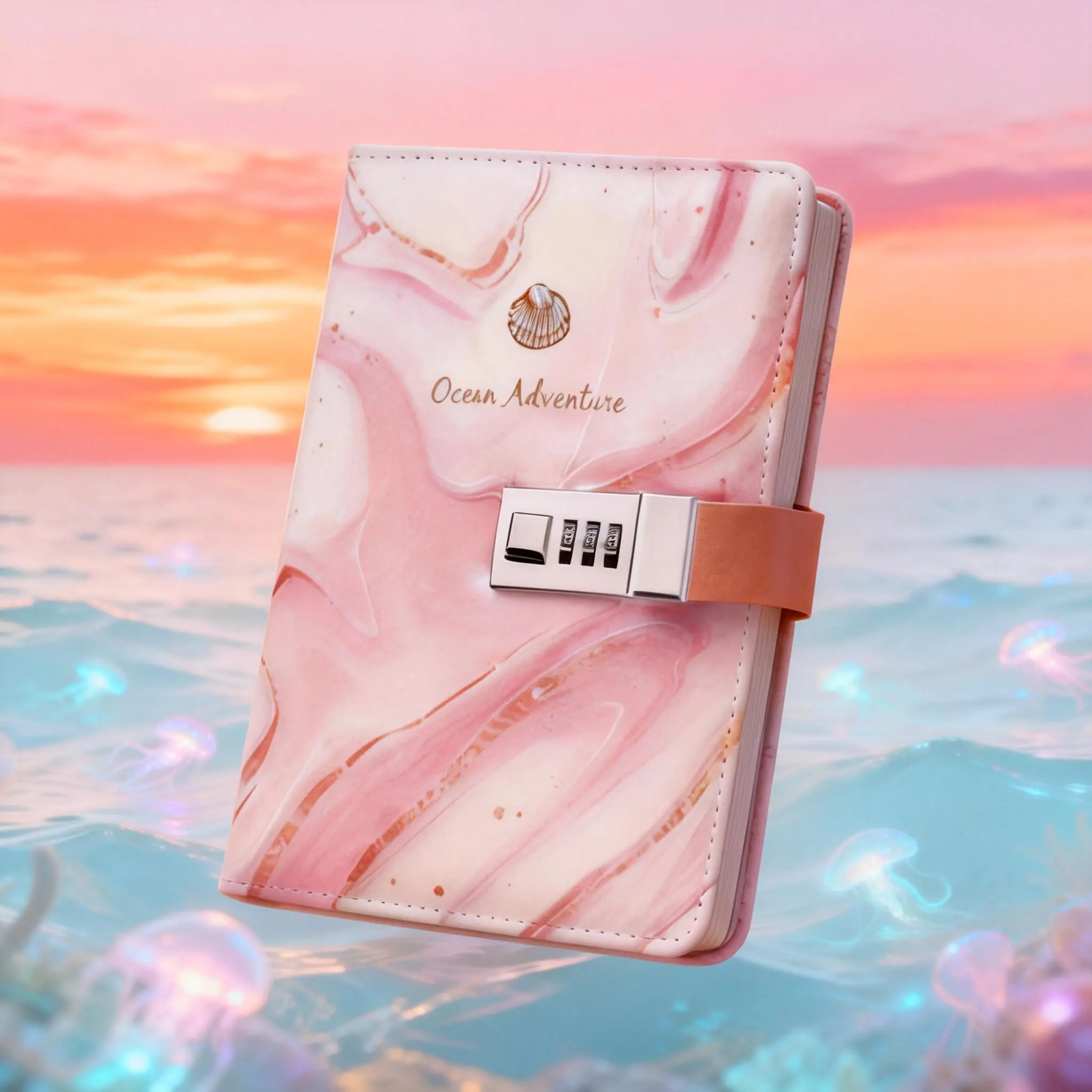 Valentine's Day Diary with Lock for Women Gift CAGIE A5 Travelers Journal Ocean Adventure Password Refillable Journaling Supplies Pink Diary with Lock Leather Journal College Ruled Lined Paper Planners for 2026 Girls Gifts Idea Journal Notebook