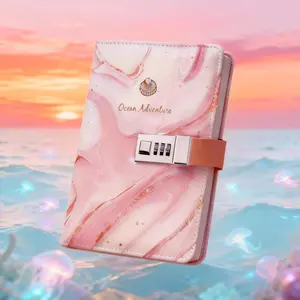 Valentine's Day Diary with Lock for Women Gift CAGIE A5 Travelers Journal Ocean Adventure Password Refillable Journaling Supplies Pink Diary with Lock Leather Journal College Ruled Lined Paper Planners for 2026 Girls Gifts Idea Journal Notebook