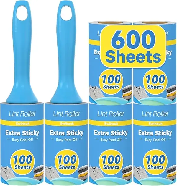 600 Sheets Extra Sticky Lint Rollers for Pet Hair, Easy Spiral Tear Lint Roller for Clothes with Ergonomic Handle, Multipurpose Lint Remover for Furniture, Carpet, Car Seat