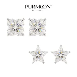 [Unique Cut Stud] Purmoon Moissanite Stud Earrings for Women S925 Sterling Silver Unique Cut Clover Star Earrings Hypoallergenic Everyday Jewelry Gift