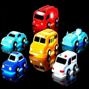 Water-Activated Flashing Color Bath Toys Set, 6-Piece Emergency Vehicle & Construction Toy Pack, Fun for Kids' Bath Time